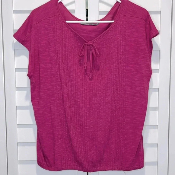 PrAna tshirt organic cotton blend pleated pin tuck elastic hem comfy relaxed top - Picture 1 of 5